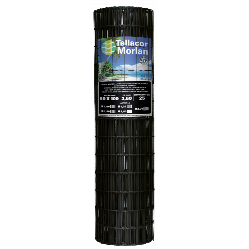 TELA MEGANET PVC 50X100 1,00H FIO 2,50MM PRETO (ROLO 25MT)