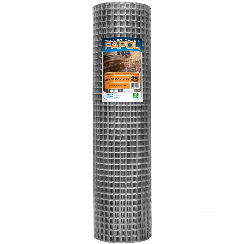 TELA SOLDADA GALV. 25X50 2.00H FIO 2.10MM (ROLO 25MT)